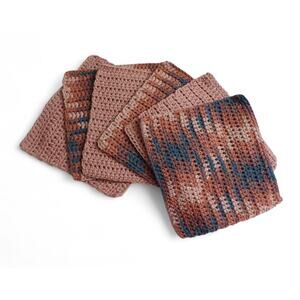 (6) Handmade Crocheted Dishcloths Washcloths 100% Cotton 8" x 8" Brown Gray Tan
